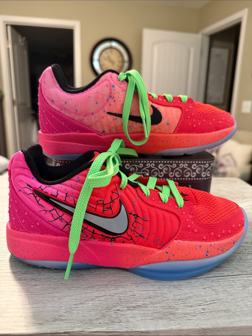 Nike Kids Red & Pink Sneakers with Neon Green Laces